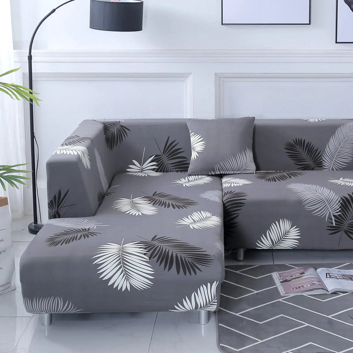 2 Piece L Shaped Sectional Couch Covers with 2pcs Pillowcases, Black, 3 Seater+4 Seater W914247
