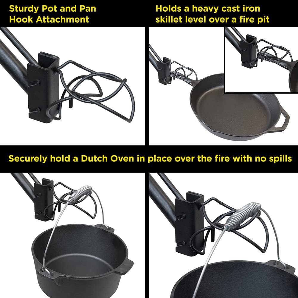 Stainless Steel Camping Grill with Cast Iron Cookware Hook Attachment C7544