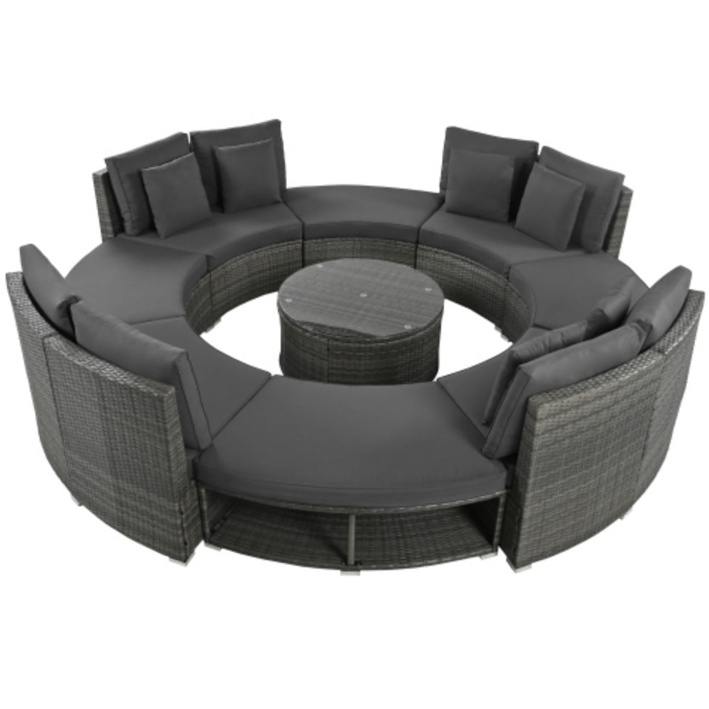 9-Piece Rattan Wicker Outdoor Sofa Set with Tempered Glass Coffee Table K795374