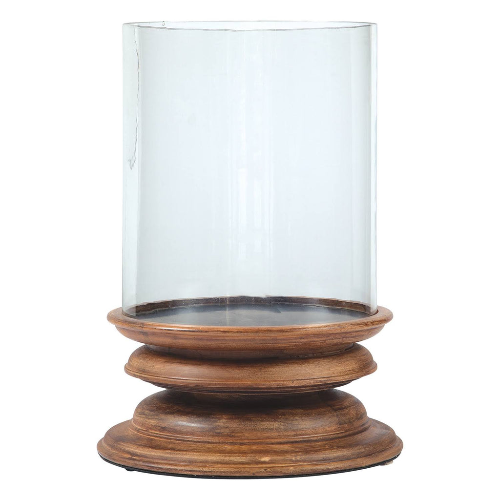 Clear Glass Hurricane Candle Holder with Wooden Base V730172