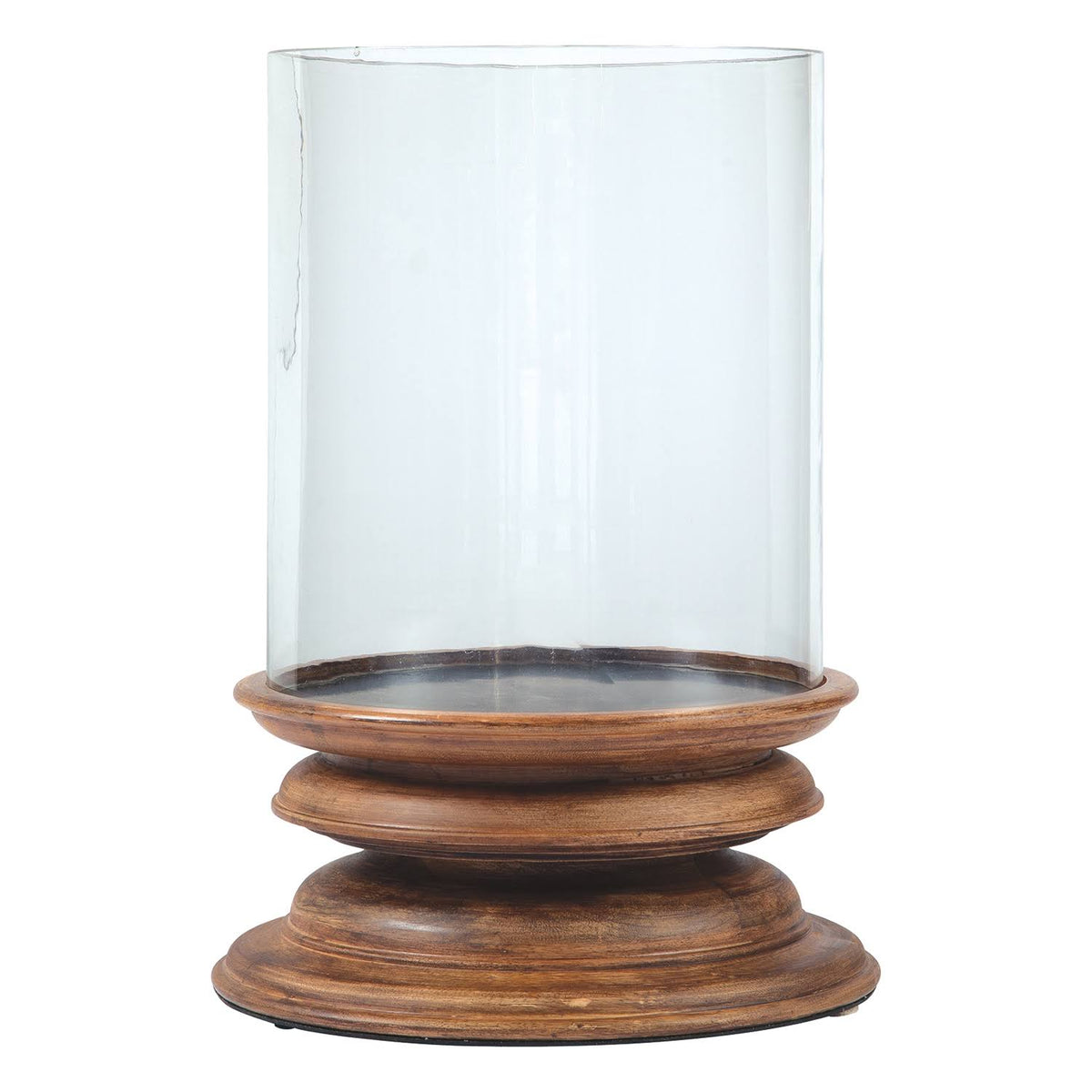 Clear Glass Hurricane Candle Holder with Wooden Base V730172