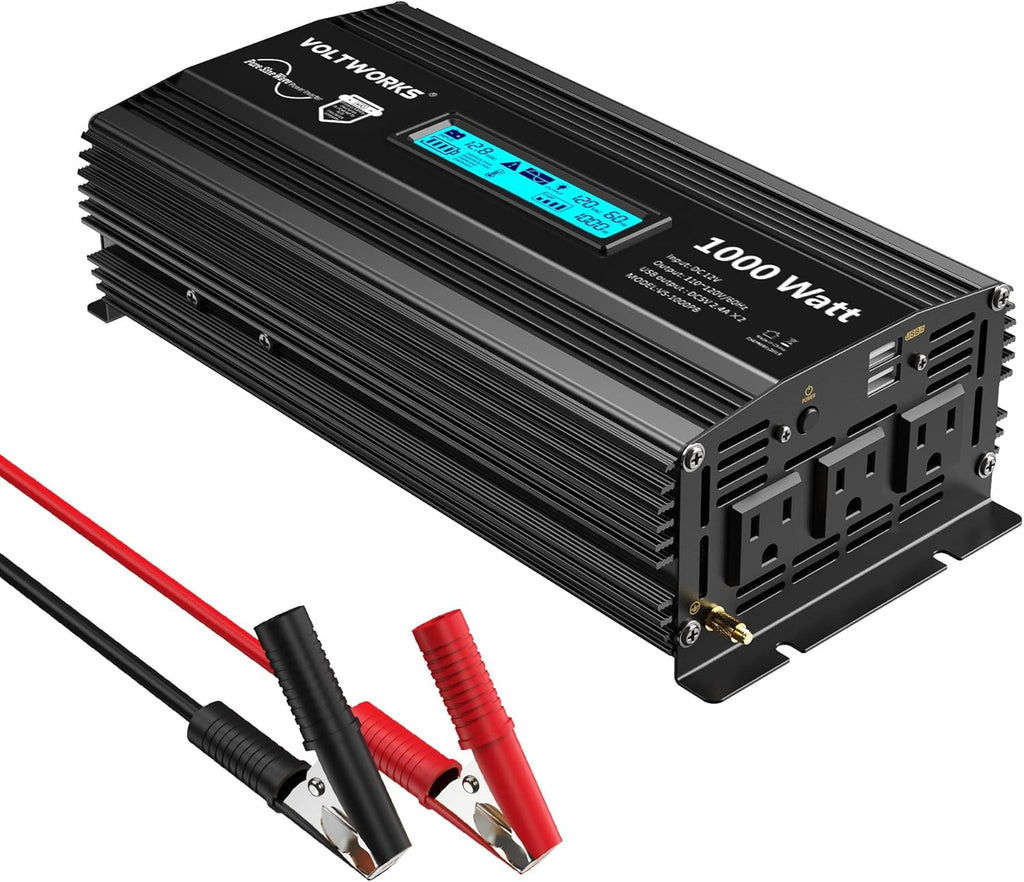 2000Watt DC 12V to 120V AC Car Power Inverter with 2 AC Outlets and LCD Display B261