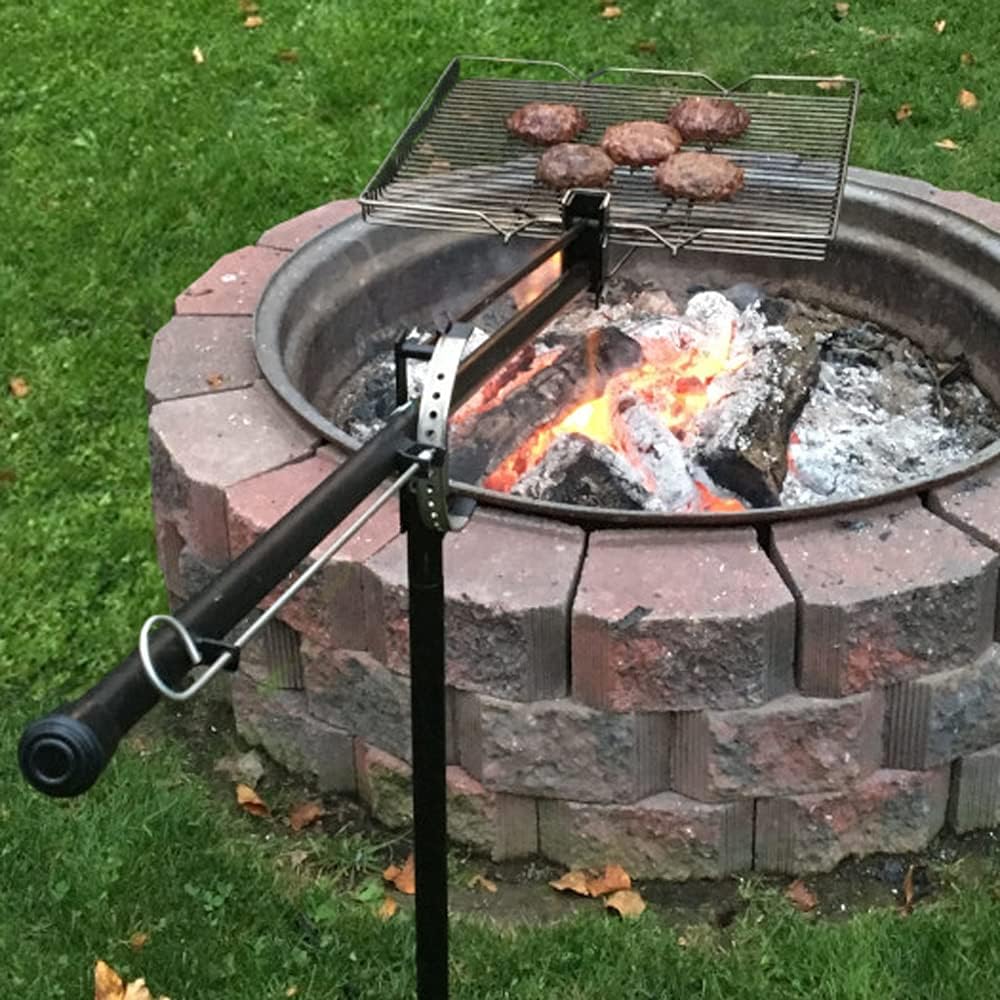 Stainless Steel Camping Grill with Cast Iron Cookware Hook Attachment C7544