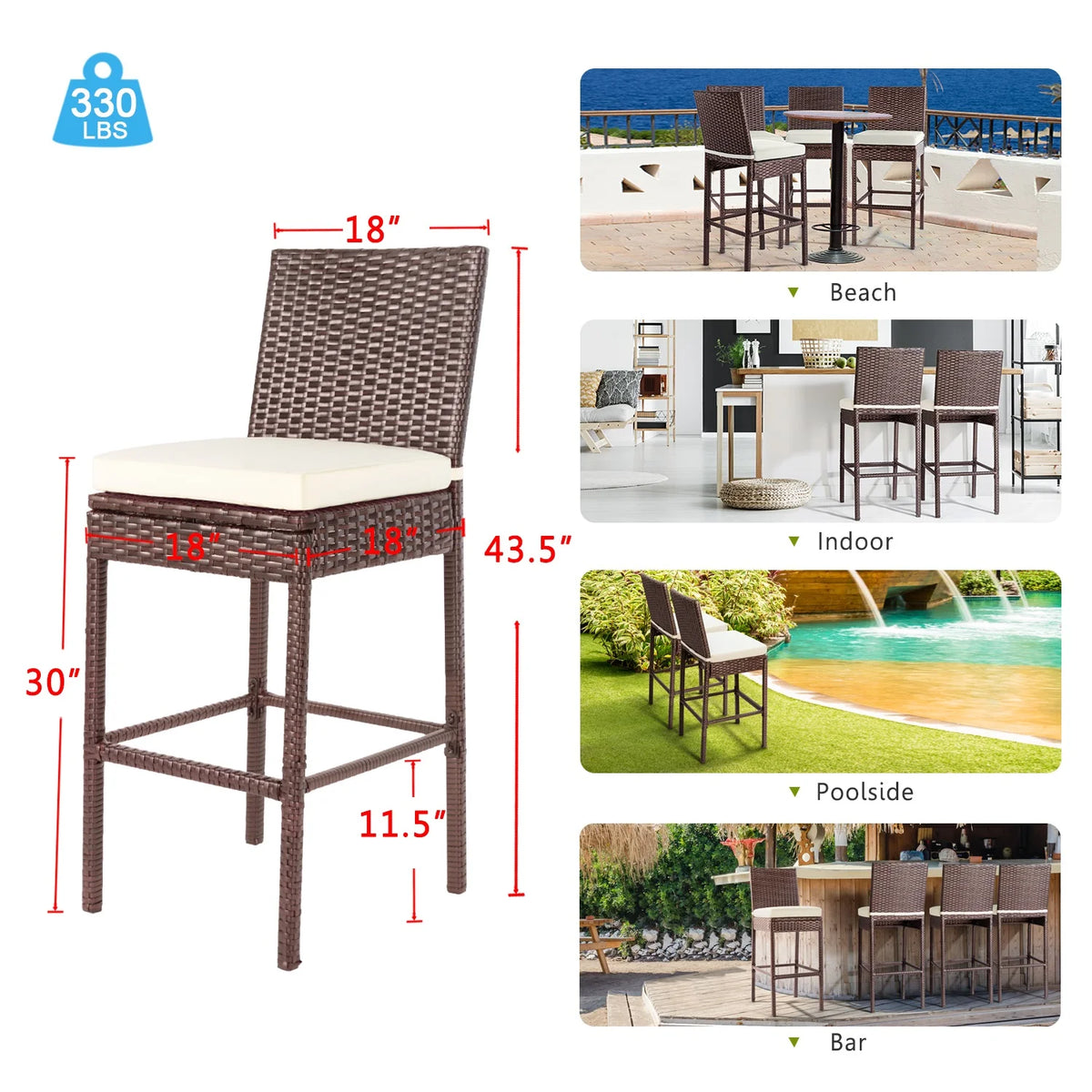 Brown Wicker Counter Height Bar Stools Set of 2 Q8999