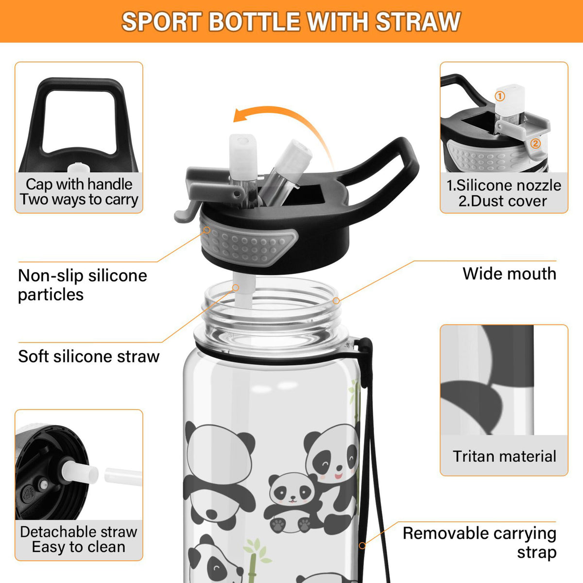 32oz Tritan Leakproof Clear Water Bottle with Straw L332456