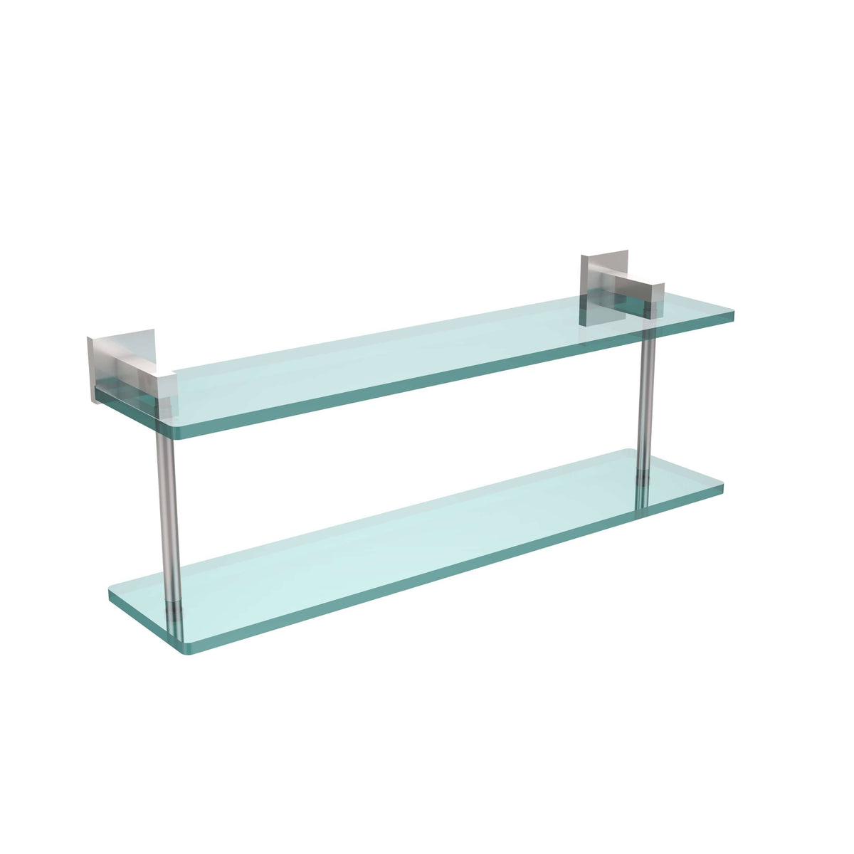 22 inch Two Tiered Glass Shelf, Satin Chrome N1402
