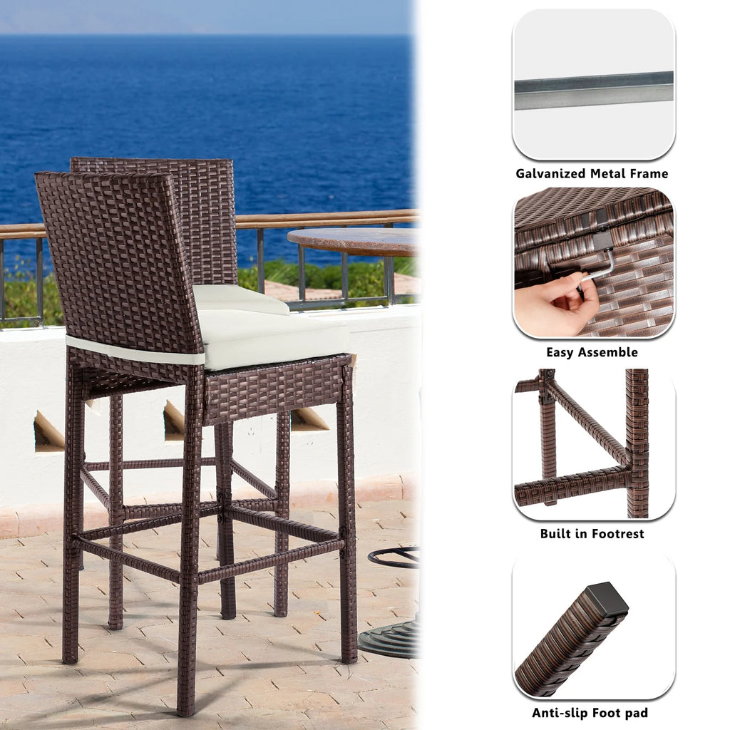 Brown Wicker Counter Height Bar Stools Set of 2 Q8999
