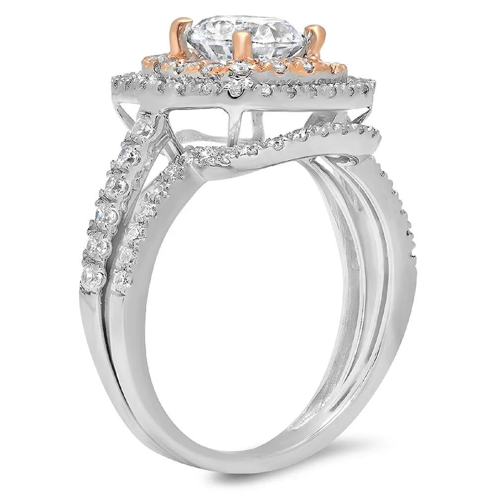 14K White Rose Gold Halo Engagement Ring Set F9773