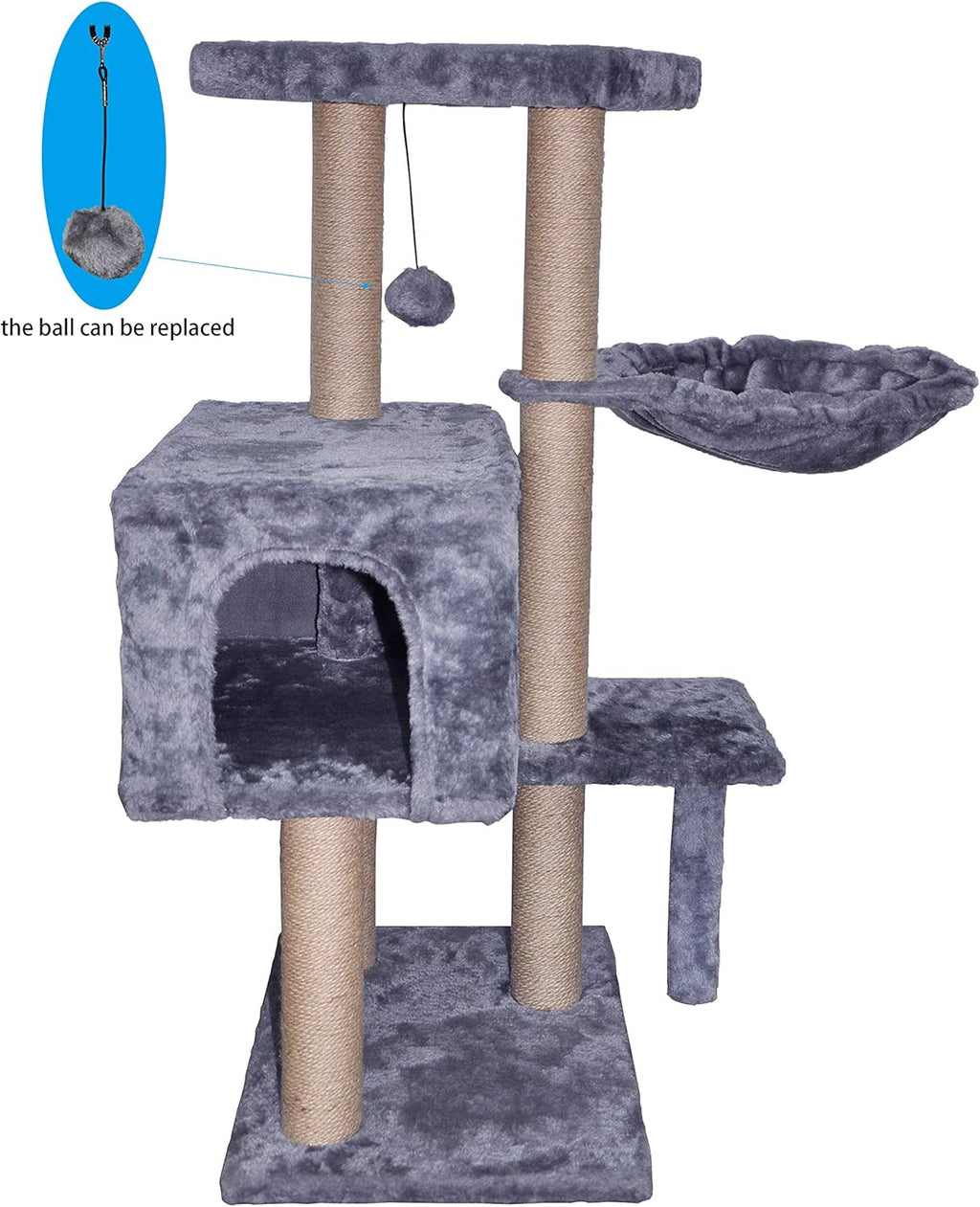 Grey Cat Tree with Scratching Toy and Ball Activity Centre R231883