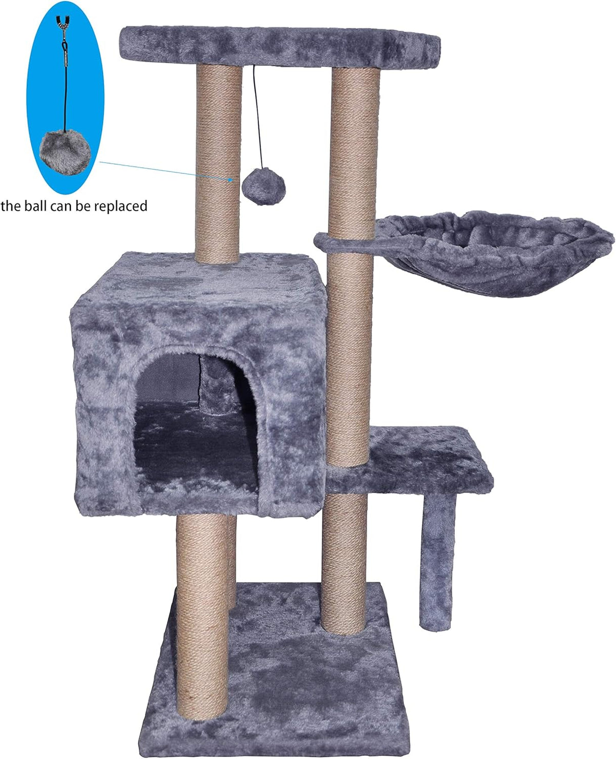 Grey Cat Tree with Scratching Toy and Ball Activity Centre R231883