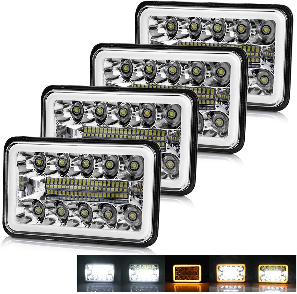 4x6 Inch 60W LED Headlights HI/Lo Beam with Amber Turn Signal Rectangular K61089