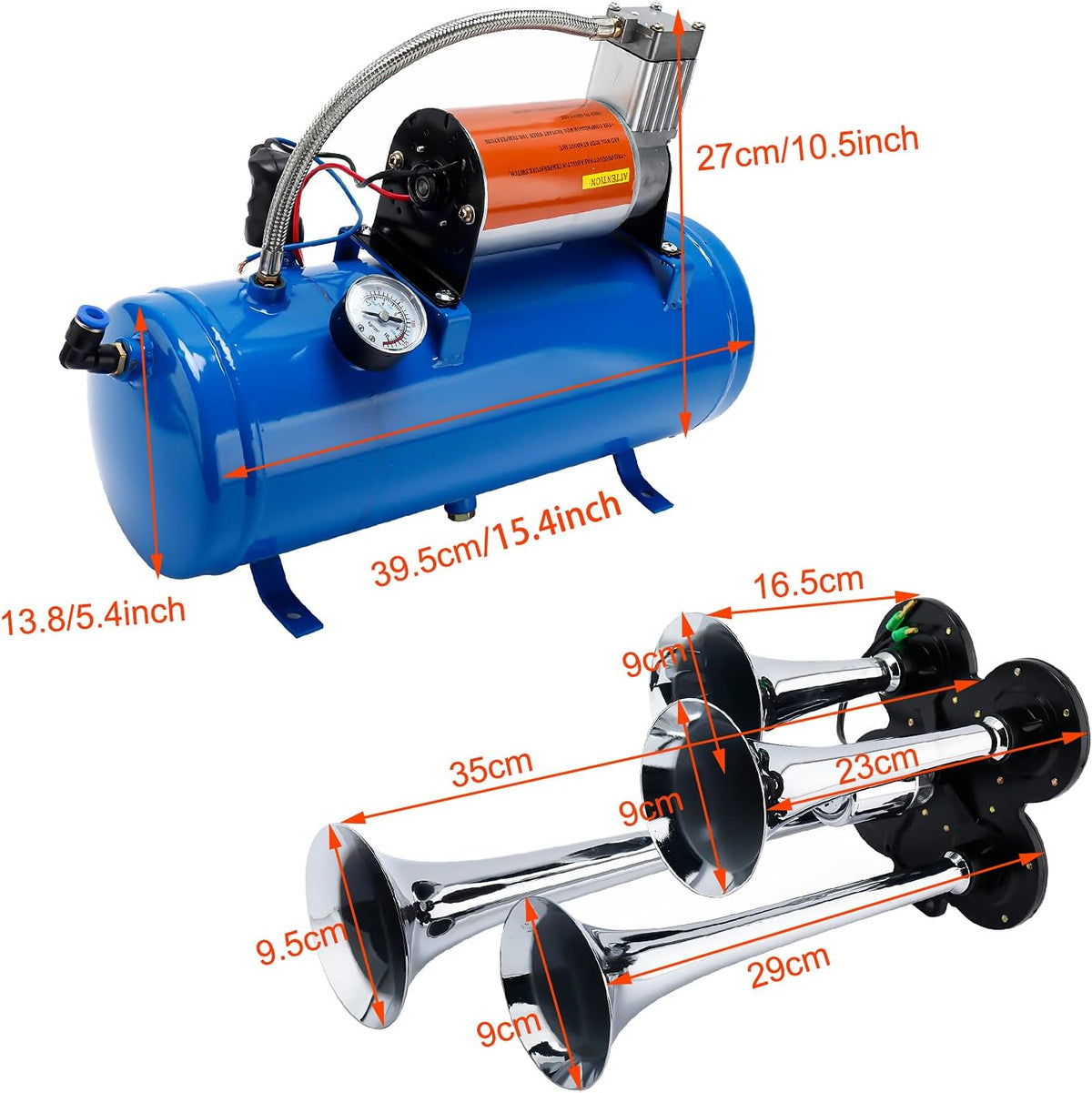 150DB Train Horns Kit with 120 PSI 12V Compressor and Gauge E361