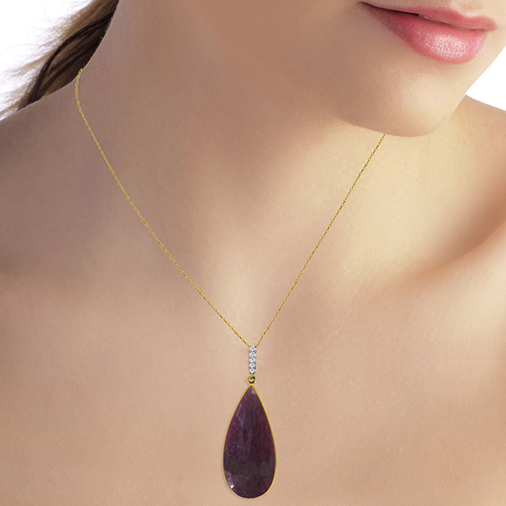 14k Yellow Gold Necklace Diamonds Pear Shape Ruby H186
