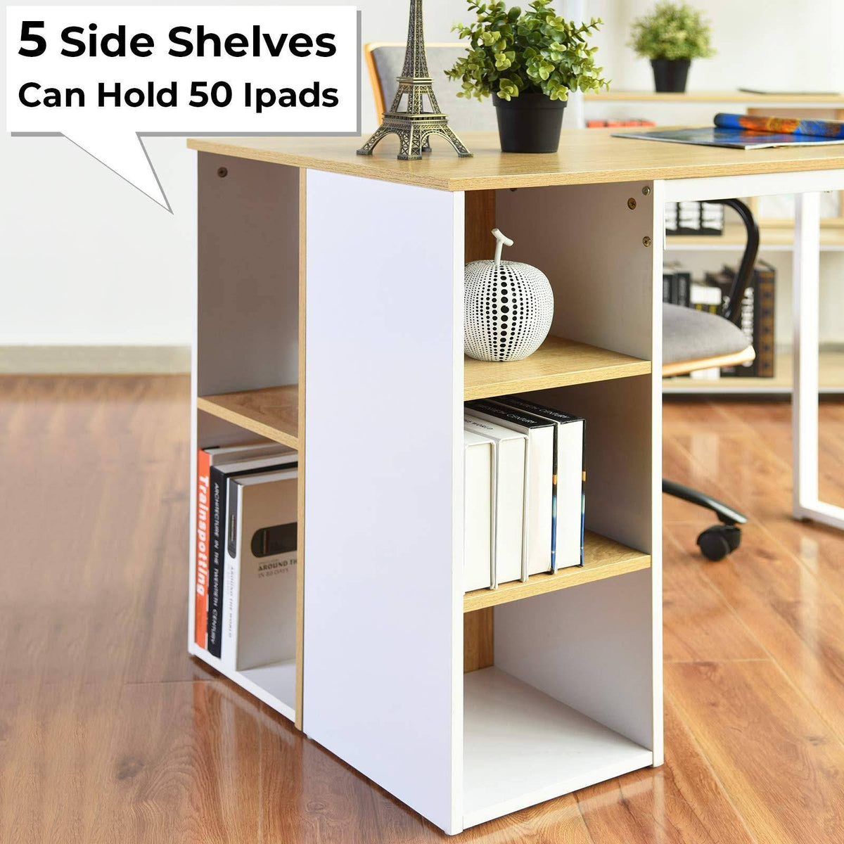 Wood Computer Desk with 5 Side Shelves W86811