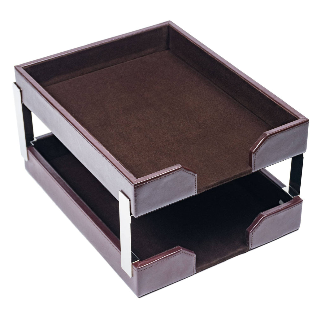 Dark Brown Leather Double Letter Trays Y889