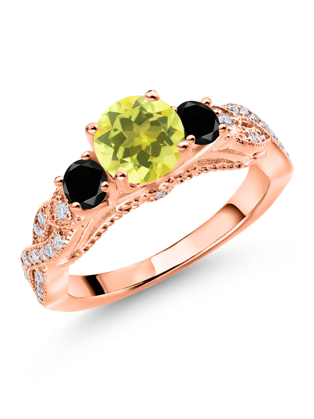 18K Rose Gold Plated Silver Canary Mystic Topaz Black Diamond White Moissanite Engagement Ring I786398