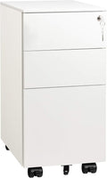 Slim 3 Drawer Mobile File Cabinet with Lock, White O351
