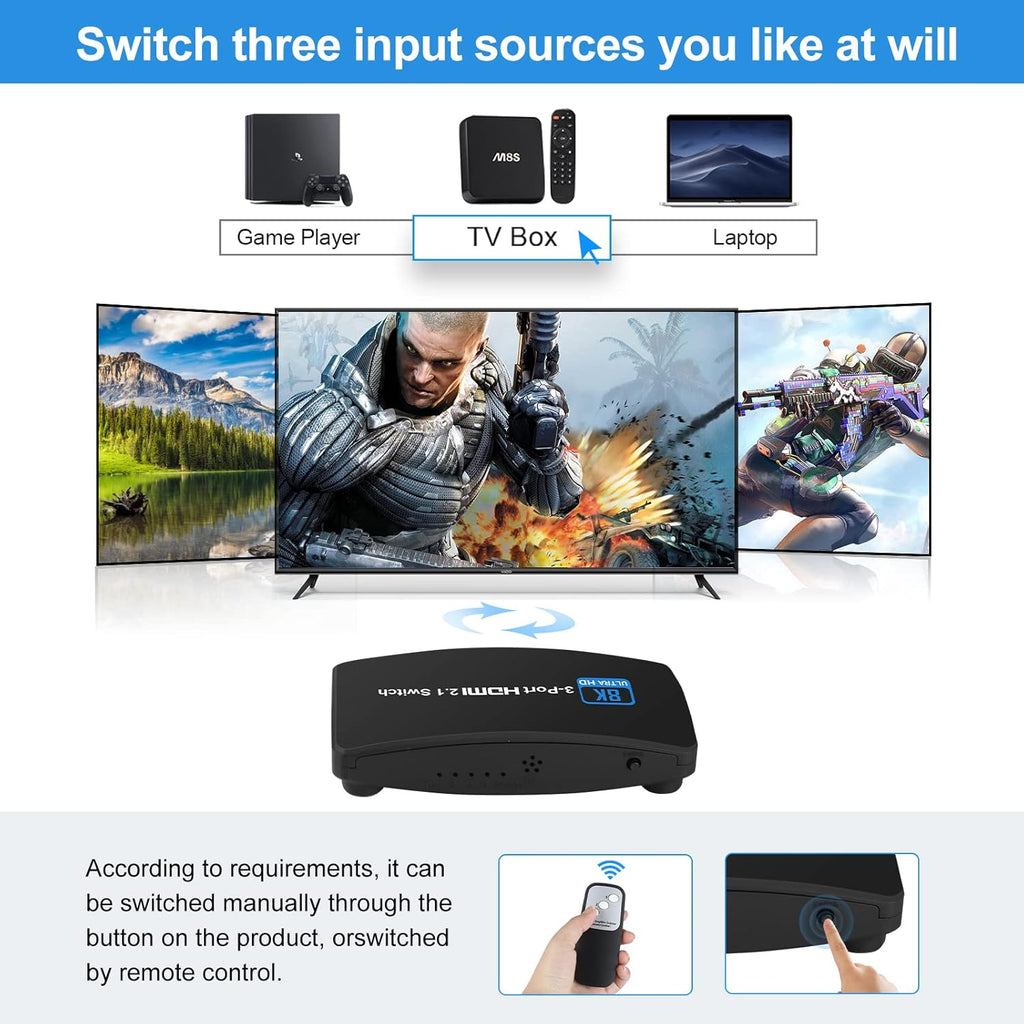 HDMI 2.1 Switch 3 in 1 Out with Remote Control Pack of 2 U94232