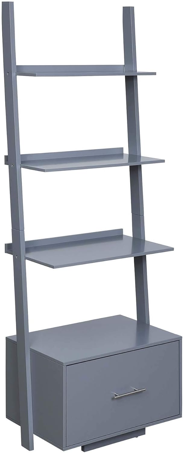 Gray Ladder Bookcase with File Drawer I5008