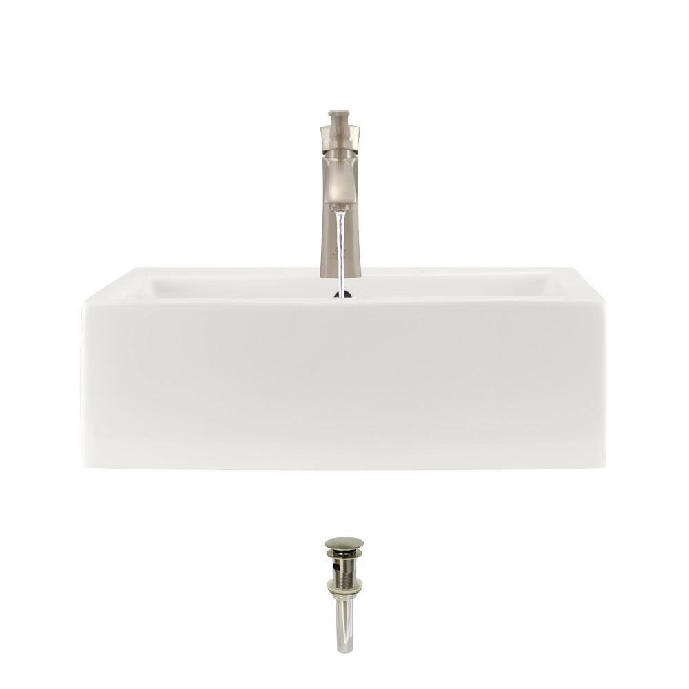 Vitreous China Rectangular Vessel Bathroom Sink with Faucet and Overflow N588