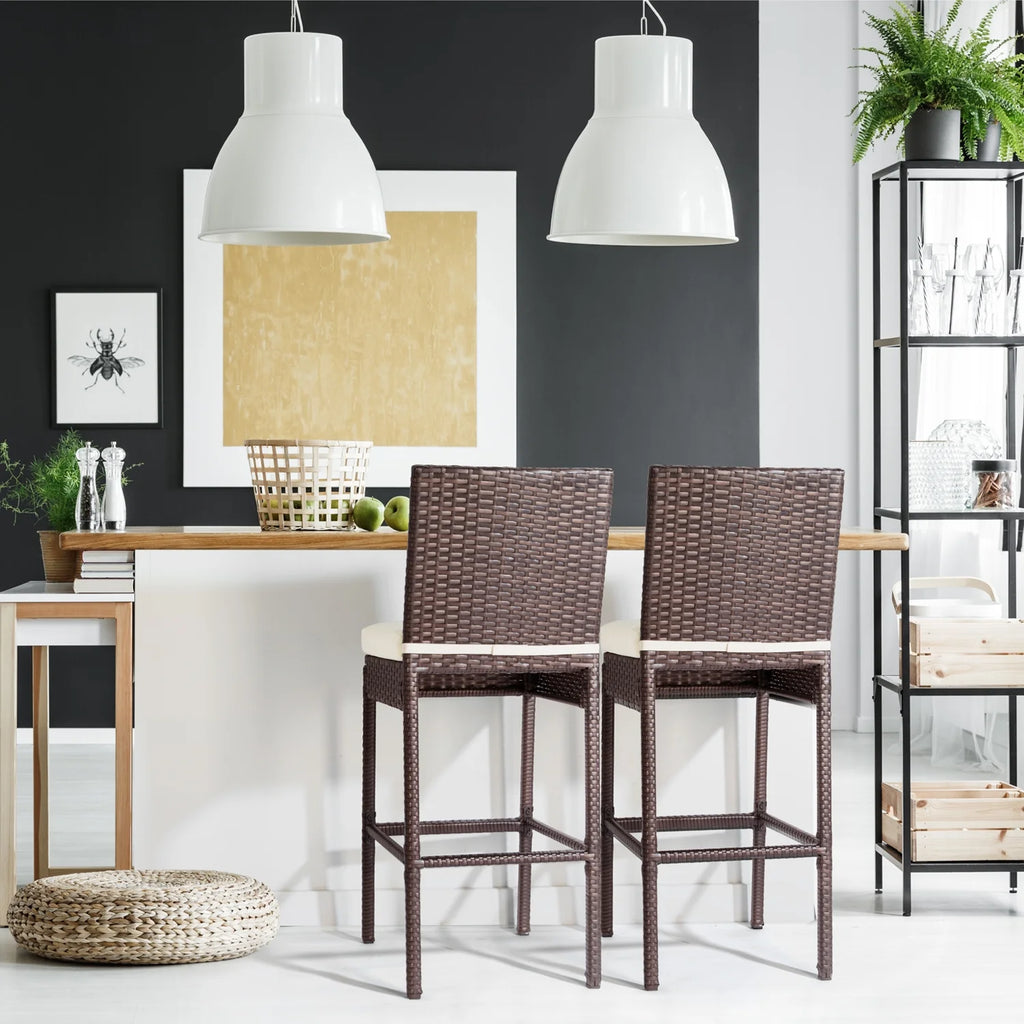 Brown Wicker Counter Height Bar Stools Set of 2 Q8999