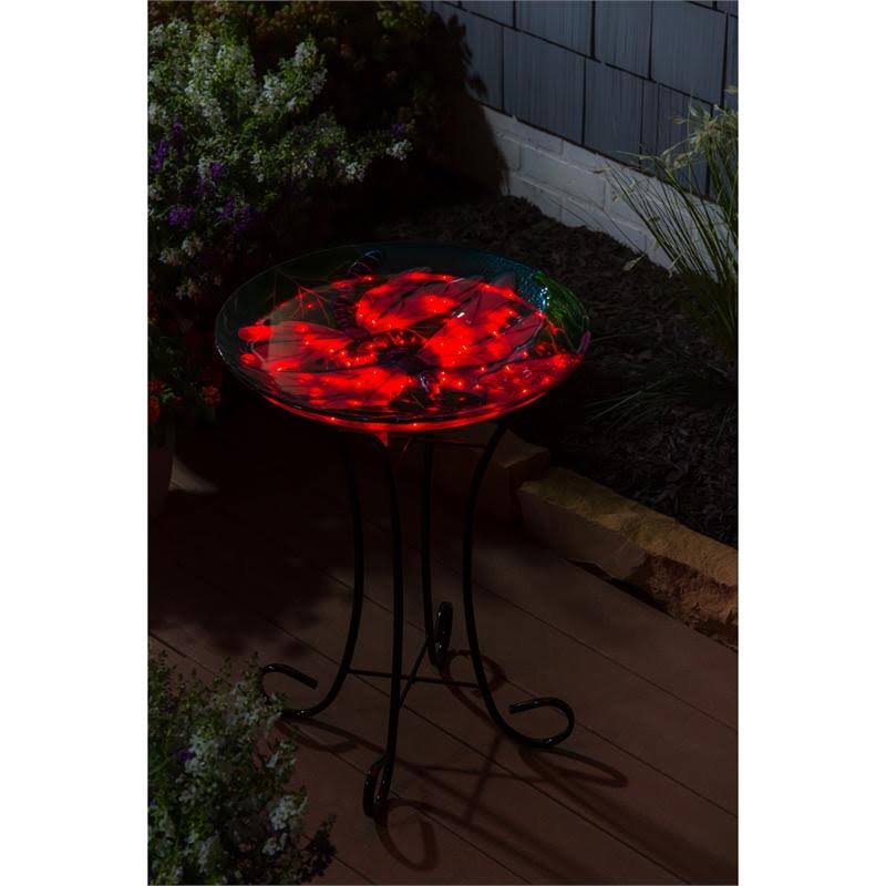 Solar Hand Painted Glass Bird Bath with Stand N627576