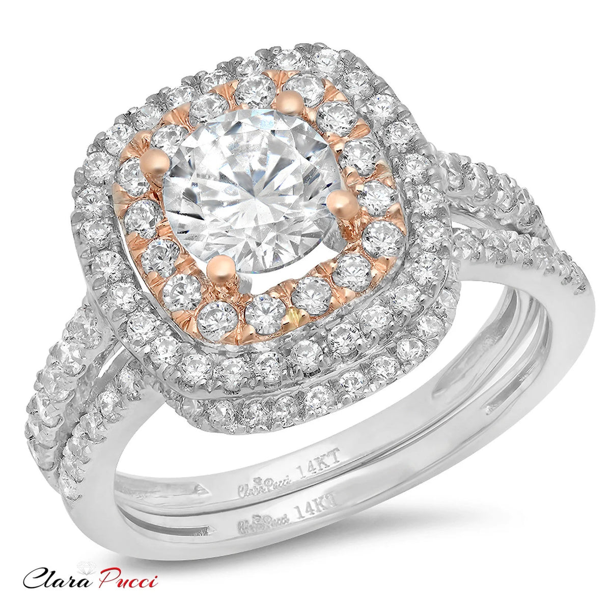 14K White Rose Gold Halo Engagement Ring Set F9773