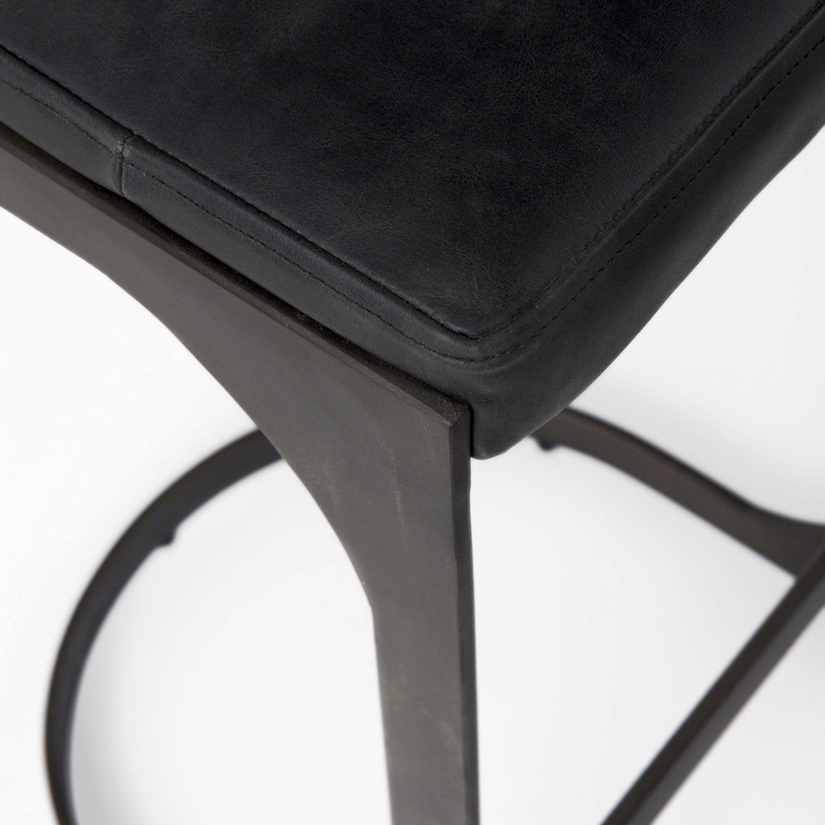 Dark Brown Leather Bar Stool with Metal Frame N5817