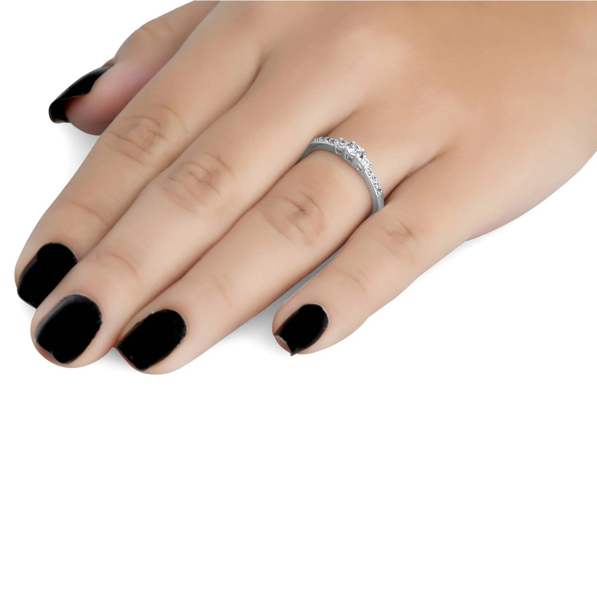 14K White Gold Three Stone Diamond Engagement Ring Z869