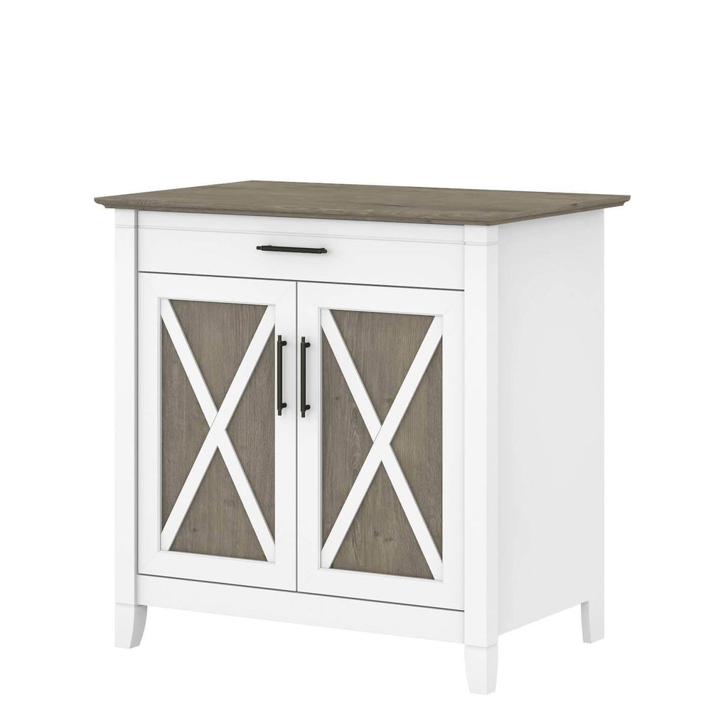 Pure White Oak Secretary Desk with Keyboard Tray and Storage Cabinet U595