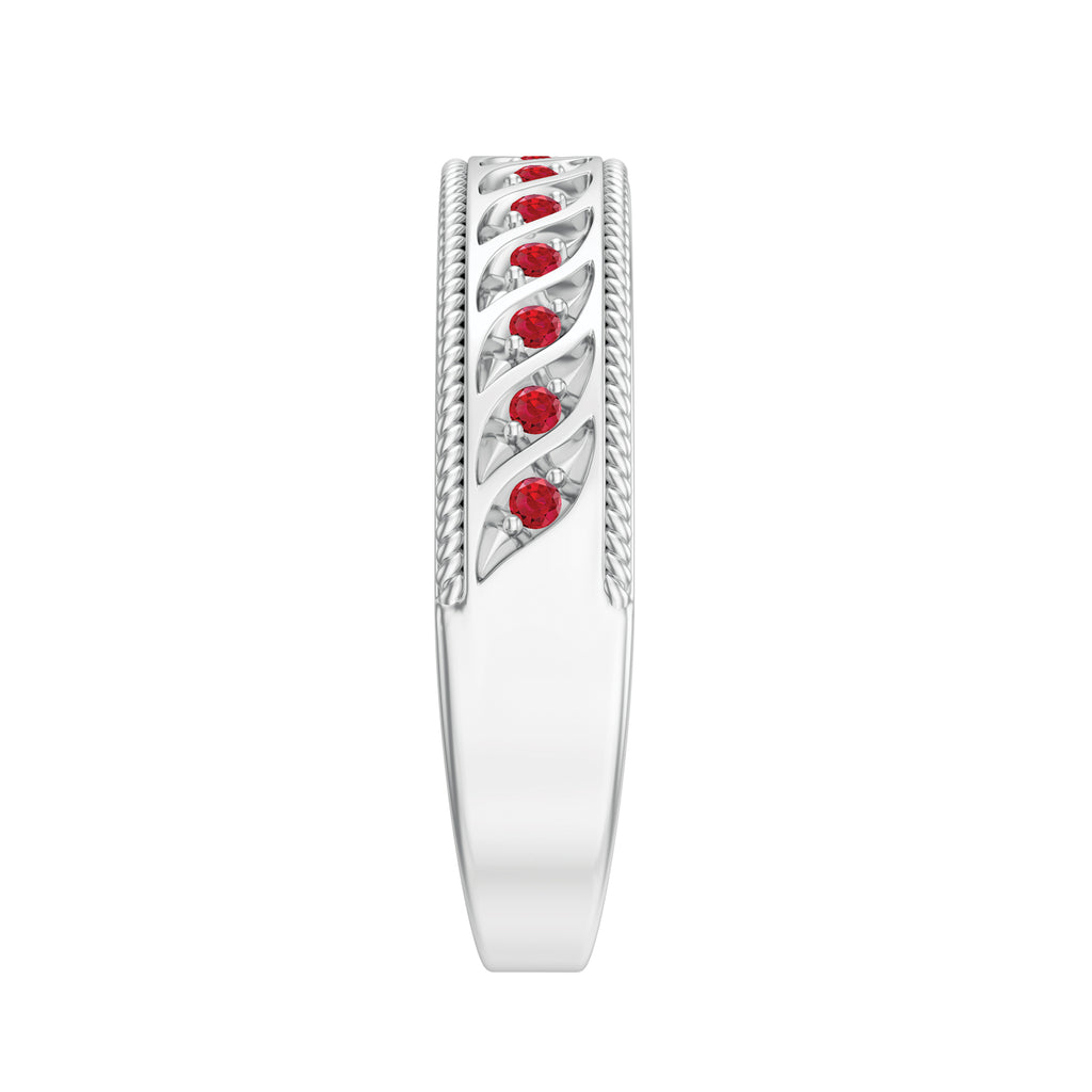 Lab Created Ruby Gold Band Ring, 925 Sterling Silver, US 4.00 J749536
