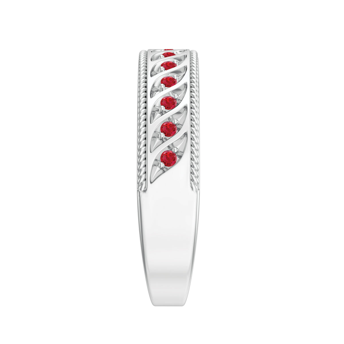 Lab Created Ruby Gold Band Ring, 925 Sterling Silver, US 4.00 J749536