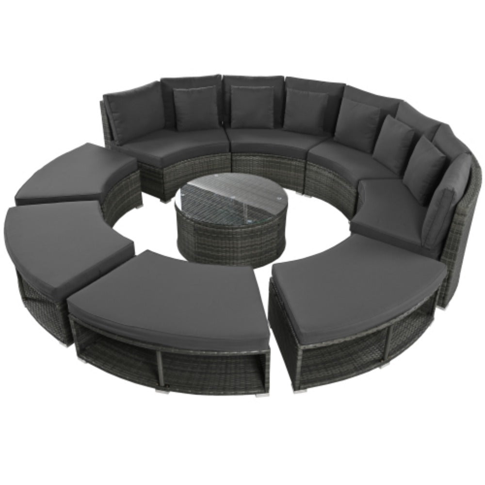 9-Piece Rattan Wicker Outdoor Sofa Set with Tempered Glass Coffee Table K795374