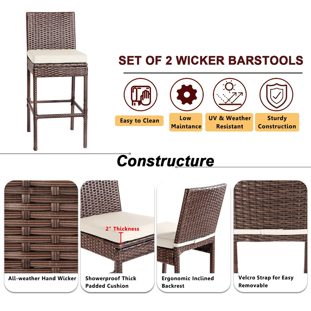Brown Wicker Counter Height Bar Stools Set of 2 Q8999