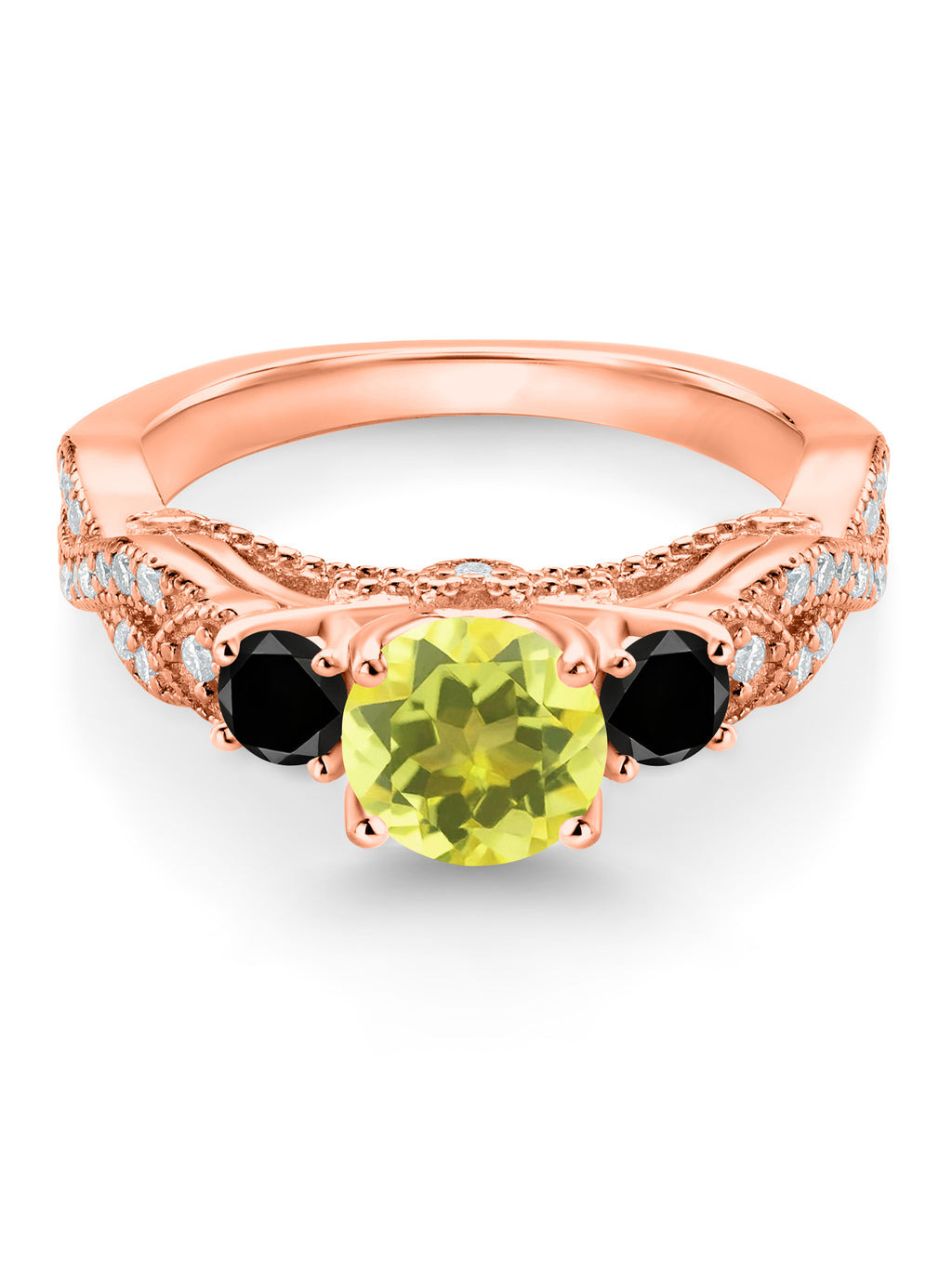 18K Rose Gold Plated Silver Canary Mystic Topaz Black Diamond White Moissanite Engagement Ring I786398