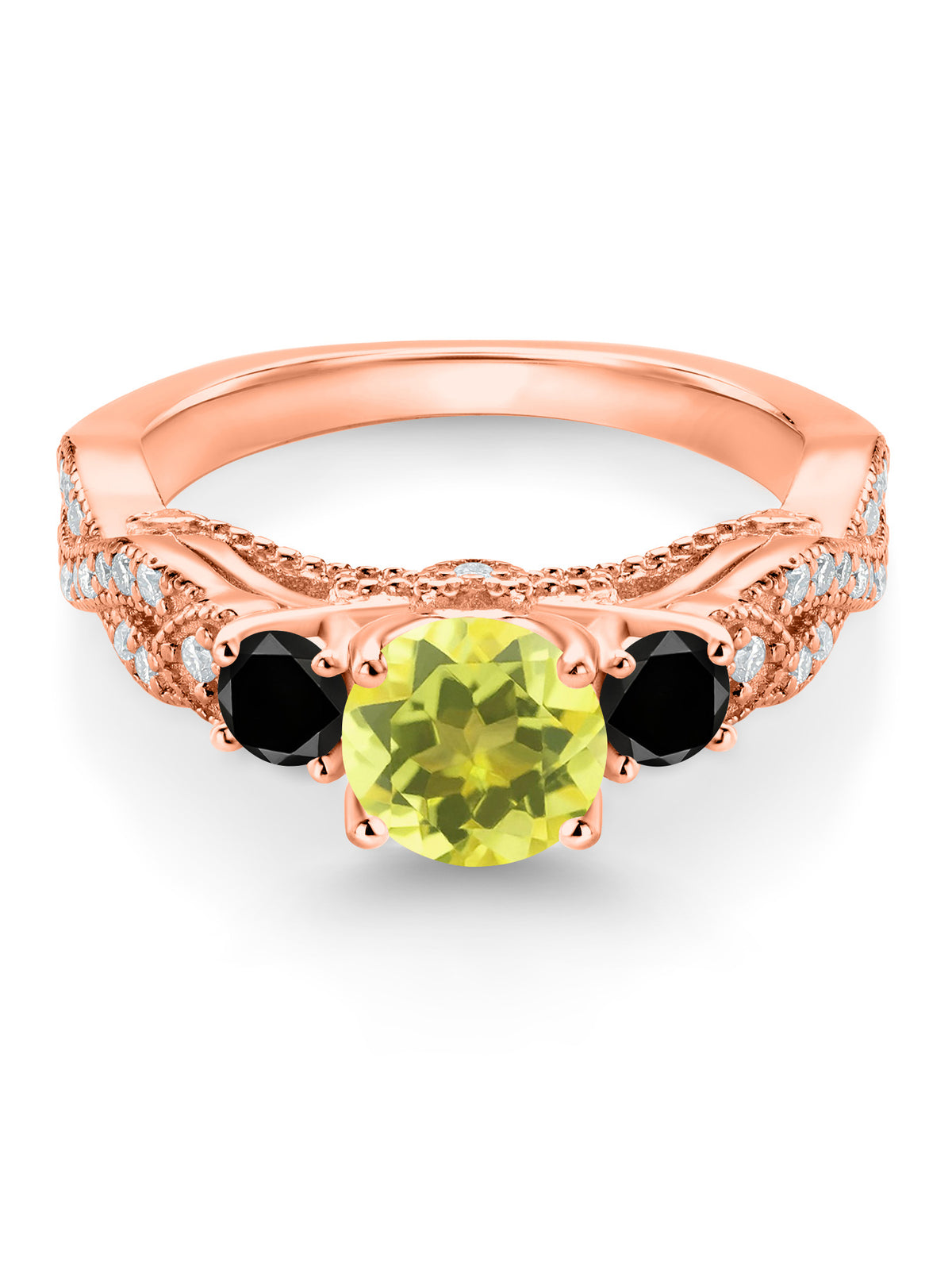 18K Rose Gold Plated Silver Canary Mystic Topaz Black Diamond White Moissanite Engagement Ring I786398