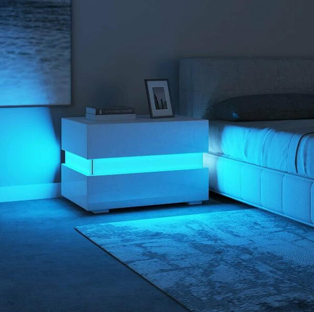 White 2 Drawer LED Nightstand L652010