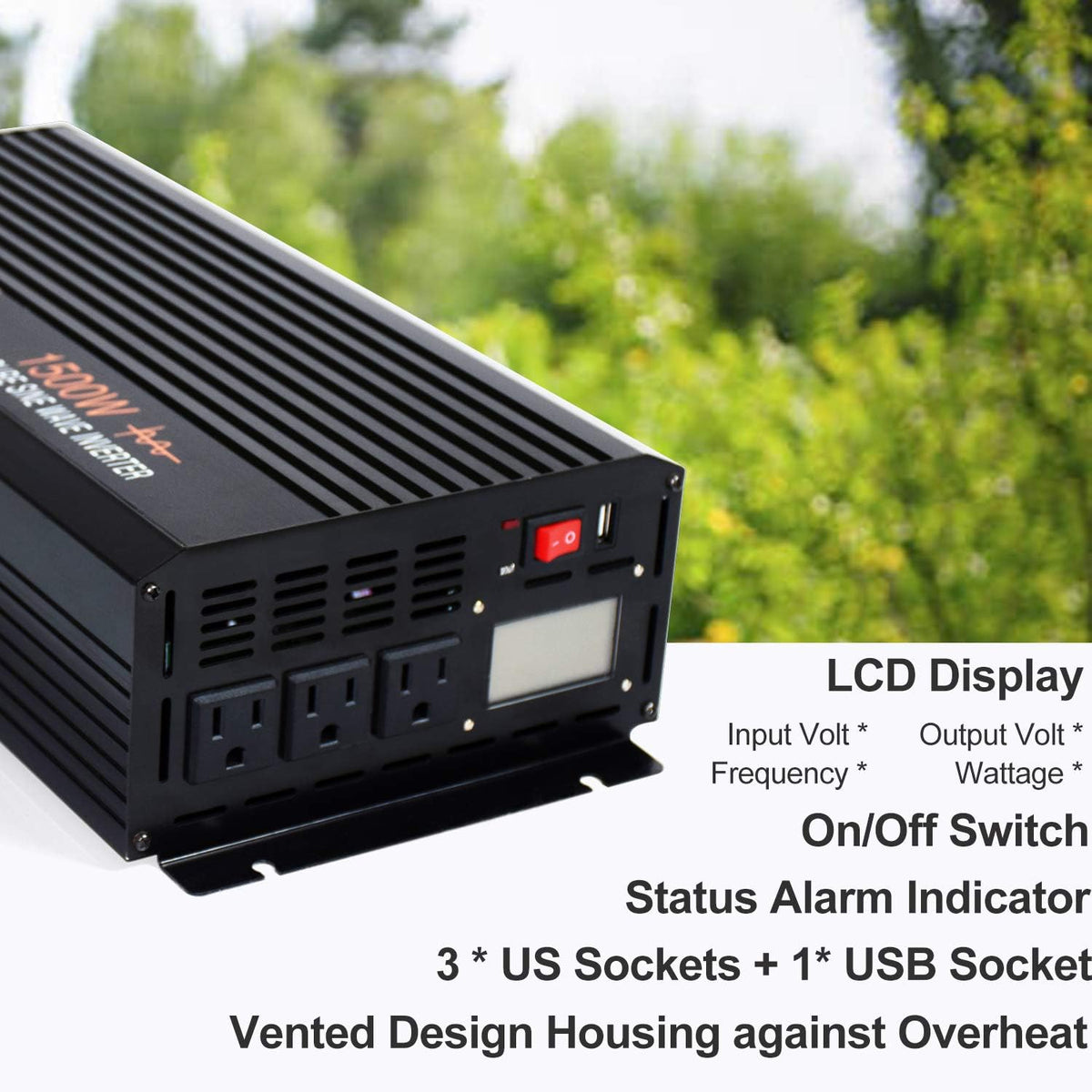 1500 Watt Pure Sine Wave Power Inverter 12V DC to AC 110V 120V with LCD Display Remote Switch F8975